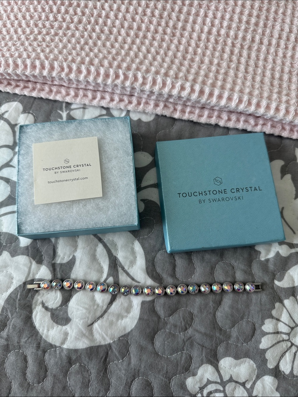 Touchstone Crystal by Swarovski Iridescent Round Stone Tennis Bracelet - Silver